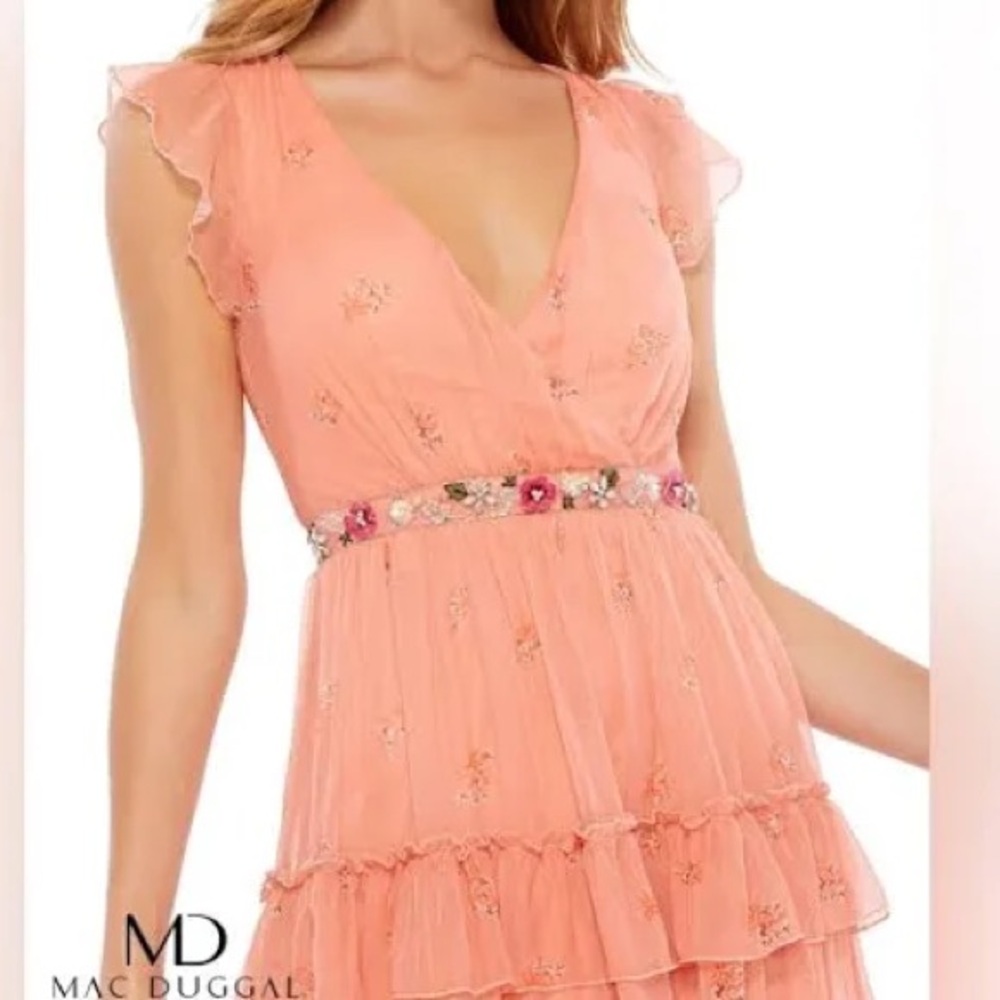 Mac Duggal 70115 apricot formal tiered peasant skirt dress Size 4